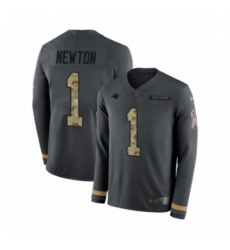 Mens Nike Carolina Panthers 1 Cam Newton Limited Black Salute to Service Therma Long Sleeve NFL Jersey Mens Nike Carolina Panthers 1 Cam Newton Limited Black Salute to Service Therma Long Sleeve NFL Jersey