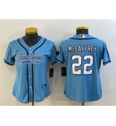 Women Carolina Panthers 22 Christian McCaffrey Blue With Patch Cool Base Stitched Baseball Jersey Women Carolina Panthers 22 Christian McCaffrey Blue With Patch Cool Base Stitched Baseball Jersey