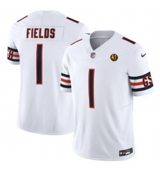 Men Chicago Bears 1 Justin Fields White 2023 F U S E With John Madden Patch Vapor Limited Stitched Football Jersey Men Chicago Bears 1 Justin Fields White 2023 F U S E With John Madden Patch Vapor Limited Stitched Football Jersey