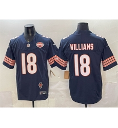Men Chicago Bears 18 Caleb Williams Navy F U S E  2025 NFC North Champions  26 Illinois Patch Stitched Football Jersey