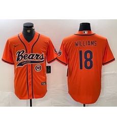 Men Chicago Bears 18 Caleb Williams Orange With Patch Cool Base Stitched Baseball Jersey 1