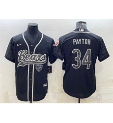 Men Chicago Bears 34 Walter Payton Black Reflective With Patch Cool Base Stitched Baseball Jersey Men Chicago Bears 34 Walter Payton Black Reflective With Patch Cool Base Stitched Baseball Jersey