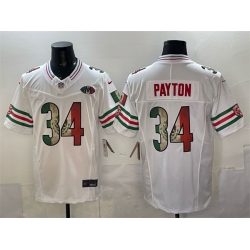 Men Chicago Bears 34 Walter Payton White Mexico F U S E  With VMH Patch Stitched Football Jersey