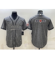 Men Chicago Bears Grey Team Big Logo With Patch Cool Base Stitched Baseball Jersey Men Chicago Bears Grey Team Big Logo With Patch Cool Base Stitched Baseball Jersey