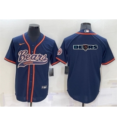 Men Chicago Bears Navy Team Big Logo With Patch Cool Base Stitched Baseball Jersey Men Chicago Bears Navy Team Big Logo With Patch Cool Base Stitched Baseball Jersey