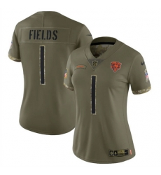 Women Chicago Bears 1 Justin Fields 2022 Olive Salute To Service Limited Stitched Jersey Women Chicago Bears 1 Justin Fields 2022 Olive Salute To Service Limited Stitched Jersey