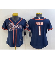 Women Chicago Bears 1 Justin Fields Navy With Patch Cool Base Stitched Baseball Jersey Women Chicago Bears 1 Justin Fields Navy With Patch Cool Base Stitched Baseball Jersey