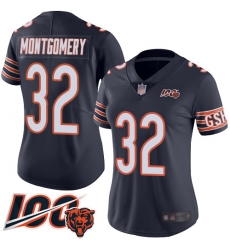 Women Chicago Bears 32 David Montgomery Navy Blue Team Color 100th Season Limited Football Jersey Women Chicago Bears 32 David Montgomery Navy Blue Team Color 100th Season Limited Football Jersey