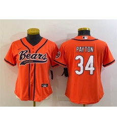 Women Chicago Bears 34 Walter Payton Orange With Patch Cool Base Stitched Baseball Jersey Women Chicago Bears 34 Walter Payton Orange With Patch Cool Base Stitched Baseball Jersey