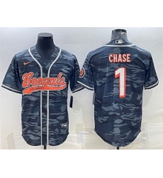 Men Cincinnati Bengals 1 Ja 27Marr Chase Grey Camo With Patch Cool Base Stitched Baseball Jersey Men Cincinnati Bengals 1 Ja 27Marr Chase Grey Camo With Patch Cool Base Stitched Baseball Jersey