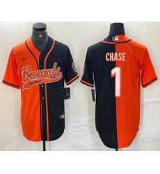 Men Cincinnati Bengals 1 JaMarr Chase Orange Black Two Tone Cool Base Stitched Baseball Jersey Men Cincinnati Bengals 1 JaMarr Chase Orange Black Two Tone Cool Base Stitched Baseball Jersey