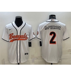 Men Cincinnati Bengals 2 Evan McPherson White With Patch Cool Base Stitched Baseball Jersey Men Cincinnati Bengals 2 Evan McPherson White With Patch Cool Base Stitched Baseball Jersey