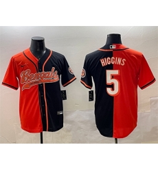 Men Cincinnati Bengals 5 Tee Higgins Orange Black Split With Patch Cool Base Stitched Baseball Jersey Men Cincinnati Bengals 5 Tee Higgins Orange Black Split With Patch Cool Base Stitched Baseball Jersey