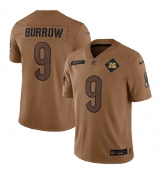 Men Cincinnati Bengals 9 Joe Burrow 2023 Brown Salute To Service Limited Stitched Jersey
