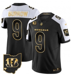 Men Cincinnati Bengals 9 Joe Burrow Black 2023 F U S E With 4 Star C Patch Gold Vapor Untouchable Limited Stitched Jersey Men Cincinnati Bengals 9 Joe Burrow Black 2023 F U S E With 4 Star C Patch Gold Vapor Untouchable Limited Stitched Jersey