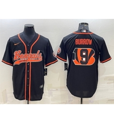 Men Cincinnati Bengals 9 Joe Burrow Black Team Big Logo With Patch Cool Base Stitched Baseball Jersey Men Cincinnati Bengals 9 Joe Burrow Black Team Big Logo With Patch Cool Base Stitched Baseball Jersey