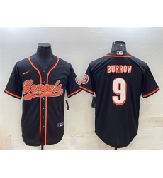 Men Cincinnati Bengals 9 Joe Burrow Black With Patch Cool Base Stitched Baseball Jersey Men Cincinnati Bengals 9 Joe Burrow Black With Patch Cool Base Stitched Baseball Jersey