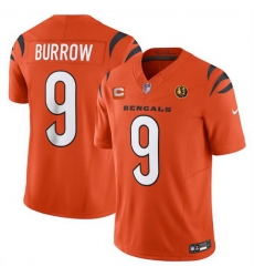 Men Cincinnati Bengals 9 Joe Burrow Orange 2023 F U S E With 4 Star C Patch And John Madden Patch Vapor Limited Stitched Football Jersey Men Cincinnati Bengals 9 Joe Burrow Orange 2023 F U S E With 4 Star C Patch And John Madden Patch Vapor Limited Stitched Football Jersey