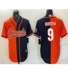 Men Cincinnati Bengals 9 Joe Burrow Orange Black Two Tone Cool Base Stitched Baseball Jersey Men Cincinnati Bengals 9 Joe Burrow Orange Black Two Tone Cool Base Stitched Baseball Jersey