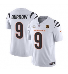 Men Cincinnati Bengals 9 Joe Burrow White 2023 F U S E With 4 Star C Patch And John Madden Patch Vapor Limited Stitched Football Jersey Men Cincinnati Bengals 9 Joe Burrow White 2023 F U S E With 4 Star C Patch And John Madden Patch Vapor Limited Stitched Football Jersey