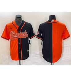 Men Cincinnati Bengals Blank Black Orange Split With Patch Cool Base Stitched Baseball Jersey Men Cincinnati Bengals Blank Black Orange Split With Patch Cool Base Stitched Baseball Jersey