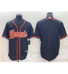 Men Cincinnati Bengals Blank Black With Patch Cool Base Stitched Baseball Jersey Men Cincinnati Bengals Blank Black With Patch Cool Base Stitched Baseball Jersey