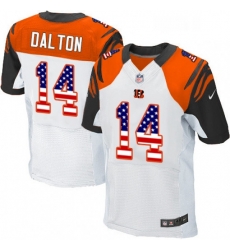 Mens Nike Cincinnati Bengals 14 Andy Dalton Elite White Road USA Flag Fashion NFL Jersey Mens Nike Cincinnati Bengals 14 Andy Dalton Elite White Road USA Flag Fashion NFL Jersey