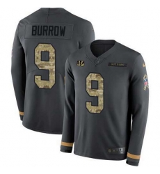 Nike Bengals 9 Joe Burrow Anthracite Salute to Service Men Stitched NFL Limited Therma Long Sleeve Jersey Nike Bengals 9 Joe Burrow Anthracite Salute to Service Men Stitched NFL Limited Therma Long Sleeve Jersey