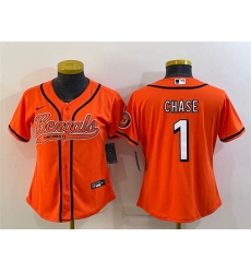 Women Cincinnati Bengals 1 Ja 27Marr Chase Orange With Patch Cool Base Stitched Baseball Jersey Women Cincinnati Bengals 1 Ja 27Marr Chase Orange With Patch Cool Base Stitched Baseball Jersey