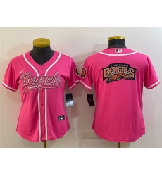 Women Cincinnati Bengals Pink Team Big Logo With Patch Cool Base Stitched Baseball Jersey Women Cincinnati Bengals Pink Team Big Logo With Patch Cool Base Stitched Baseball Jersey