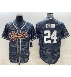 Men Cleveland Browns 24 Nick Chubb Grey Camo With Patch Cool Base Stitched Baseball Jersey Men Cleveland Browns 24 Nick Chubb Grey Camo With Patch Cool Base Stitched Baseball Jersey