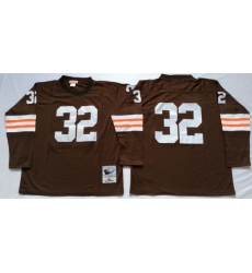 Men Cleveland Browns 32 Jim Brown Brown Long Sleeve M&N Throwback Jersey Men Cleveland Browns 32 Jim Brown Brown Long Sleeve M&N Throwback Jersey