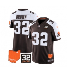 Men Cleveland Browns 32 Jim Brown Brown White 2023 F U S E With Jim Brown Memorial Patch Vapor Untouchable Limited Stitched Jersey Men Cleveland Browns 32 Jim Brown Brown White 2023 F U S E With Jim Brown Memorial Patch Vapor Untouchable Limited Stitched Jersey