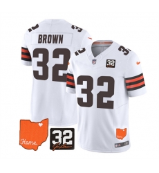 Men Cleveland Browns 32 Jim Brown White 2023 F U S E With Jim Brown Memorial Patch Vapor Untouchable Limited Stitched Jersey Men Cleveland Browns 32 Jim Brown White 2023 F U S E With Jim Brown Memorial Patch Vapor Untouchable Limited Stitched Jersey