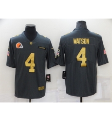Men Cleveland Browns 4 Deshaun Watson Grey Gold Salute To Service Limited Stitched Jersey Men Cleveland Browns 4 Deshaun Watson Grey Gold Salute To Service Limited Stitched Jersey