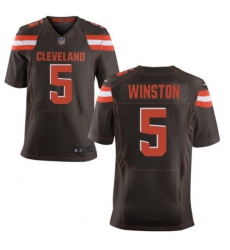 Men Cleveland Browns 5 Jameis Winston Brown Rush Limited Stitched Football Jersey Men Cleveland Browns 5 Jameis Winston Brown Rush Limited Stitched Football Jersey