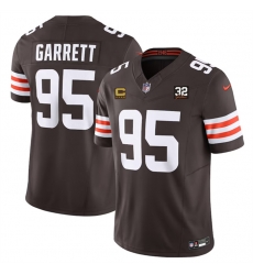 Men Cleveland Browns 95 Myles Garrett Brown 2023 F U S E With 4 Star C Patch And Jim Brown Memorial Patch Vapor Untouchable Limited Stitched Jersey Men Cleveland Browns 95 Myles Garrett Brown 2023 F U S E With 4 Star C Patch And Jim Brown Memorial Patch Vapor Untouchable Limited Stitched Jersey