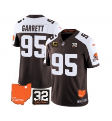 Men Cleveland Browns 95 Myles Garrett Brown White 2023 F U S E With Jim Brown Memorial Patch And 4 Star C Patch Vapor Untouchable Limited Stitched Jersey Men Cleveland Browns 95 Myles Garrett Brown White 2023 F U S E With Jim Brown Memorial Patch And 4 Star C Patch Vapor Untouchable Limited Stitched Jersey