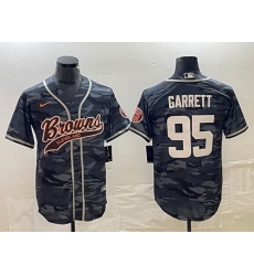 Men Cleveland Browns 95 Myles Garrett Grey Camo With Patch Cool Base Stitched Baseball Jersey Men Cleveland Browns 95 Myles Garrett Grey Camo With Patch Cool Base Stitched Baseball Jersey