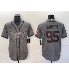 Men Cleveland Browns 95 Myles Garrett Grey With Patch Cool Base Stitched Baseball Jersey Men Cleveland Browns 95 Myles Garrett Grey With Patch Cool Base Stitched Baseball Jersey