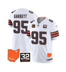 Men Cleveland Browns 95 Myles Garrett White 2023 F U S E With Jim Brown Memorial Patch And 4 Star C Patch Vapor Untouchable Limited Stitched Jersey Men Cleveland Browns 95 Myles Garrett White 2023 F U S E With Jim Brown Memorial Patch And 4 Star C Patch Vapor Untouchable Limited Stitched Jersey