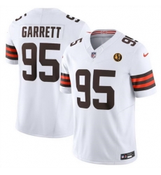 Men Cleveland Browns 95 Myles Garrett White 2023 F U S E With John Madden Patch Vapor Limited Stitched Football Jersey Men Cleveland Browns 95 Myles Garrett White 2023 F U S E With John Madden Patch Vapor Limited Stitched Football Jersey