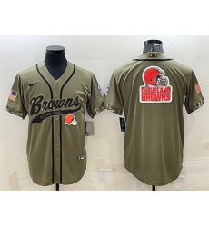 Men Cleveland Browns Olive 2022 Salute To Service Team Big Logo Cool Base Stitched Baseball Jersey Men Cleveland Browns Olive 2022 Salute To Service Team Big Logo Cool Base Stitched Baseball Jersey