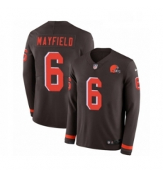 Mens Nike Cleveland Browns 6 Baker Mayfield Limited Brown Therma Long Sleeve NFL Jersey
