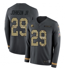 Nike Browns 29 Duke Johnson Jr Anthracite Salute to Service Men s Stitched NFL Limited Therma Long Sleeve Jersey Nike Browns 29 Duke Johnson Jr Anthracite Salute to Service Men s Stitched NFL Limited Therma Long Sleeve Jersey