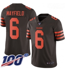 Browns #6 Baker Mayfield Brown Youth Stitched Football Limited Rush 100th Season Jersey Browns #6 Baker Mayfield Brown Youth Stitched Football Limited Rush 100th Season Jersey