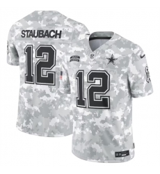 Men Dallas Cowboys 12 Roger Staubach 2024 Arctic Camo Salute To Service Limited Stitched Football Jersey Men Dallas Cowboys 12 Roger Staubach 2024 Arctic Camo Salute To Service Limited Stitched Football Jersey