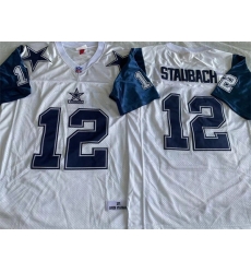 Men Dallas Cowboys 12 Roger Staubach White Throwback Stitched Football Jersey