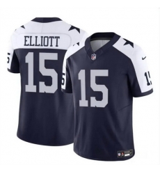 Men Dallas Cowboys 15 Ezekiel Elliott Navy White 2023 F U S E Thanksgiving Vapor Limited Stitched Football Jersey Men Dallas Cowboys 15 Ezekiel Elliott Navy White 2023 F U S E Thanksgiving Vapor Limited Stitched Football Jersey