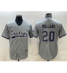 Men Dallas Cowboys 20 Tony Pollard Gray With Patch Cool Base Stitched Baseball Jersey Men Dallas Cowboys 20 Tony Pollard Gray With Patch Cool Base Stitched Baseball Jersey